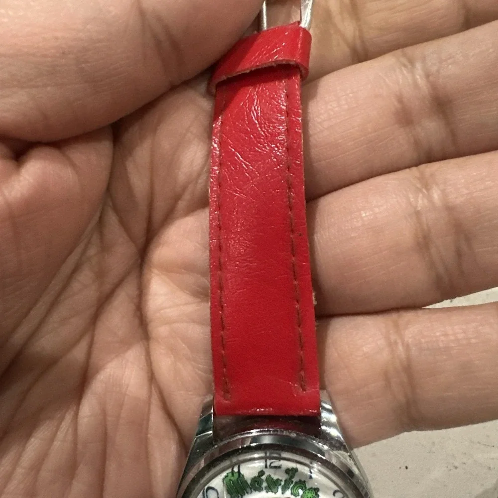 Working VTG 1960 Mexico Tijuana Unisex Watch Dial Manual Wind Red Strap 31mm 6.5